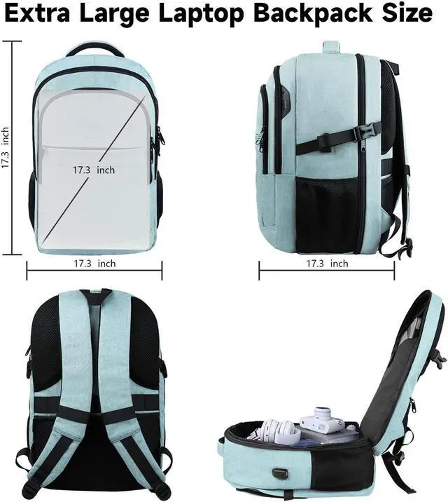 Alt view image 5 of 5 - Lapsouno Travel Laptop Backpack,17.3 Inch Business Laptop Backpack with USB Charging Port Sturdy Water Resistant Business Bookbag for Women Men College School,couple backpack (Grey+Lake Green)