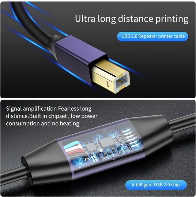 Alt view image 4 of 5 - LDKCOK Active USB 2.0 Printer Cable 75ft - A-Male to B-Male High Speed Printer/Scanner/Repeater Cable for HP, Canon, Epson, Dell, Samsung etc