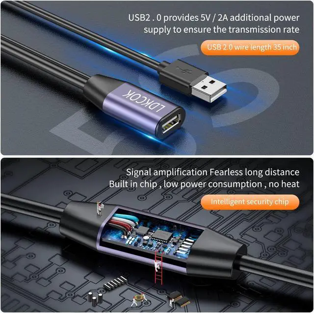 Alt view image 3 of 5 - LDKCOK USB 2.0 Type A Male to A Female Active Repeater Extension Cable 75ft, High Speed 480 Mbps