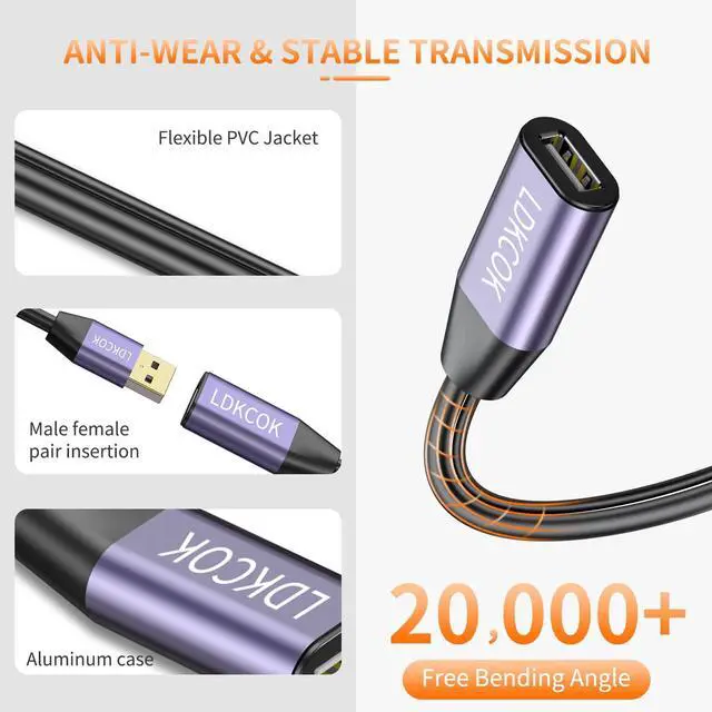 Alt view image 5 of 5 - LDKCOK USB 2.0 Type A Male to A Female Active Repeater Extension Cable 75ft, High Speed 480 Mbps