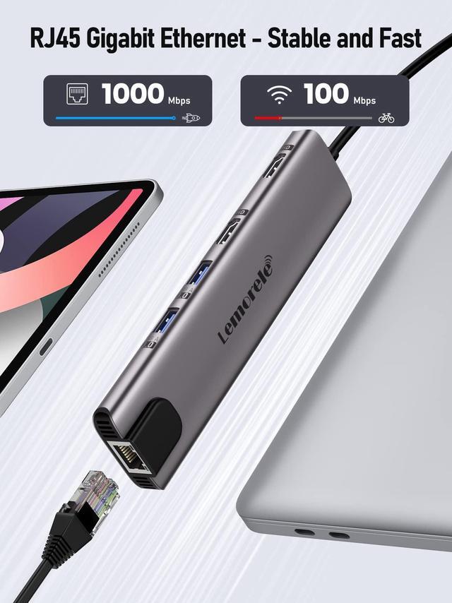 Alt view image 4 of 5 - Lemorele 11 in 1 USB C Laptop Docking Station Dual Monitor Hub Adapter w/ 2 HDMI 4K, 100W PD, Ethernet, SD/TF, 2 USB 3.0, 2 USB 2.0, USB C 3.0 Data, for Dell HP Lenovo Surface Typc C Laptop
