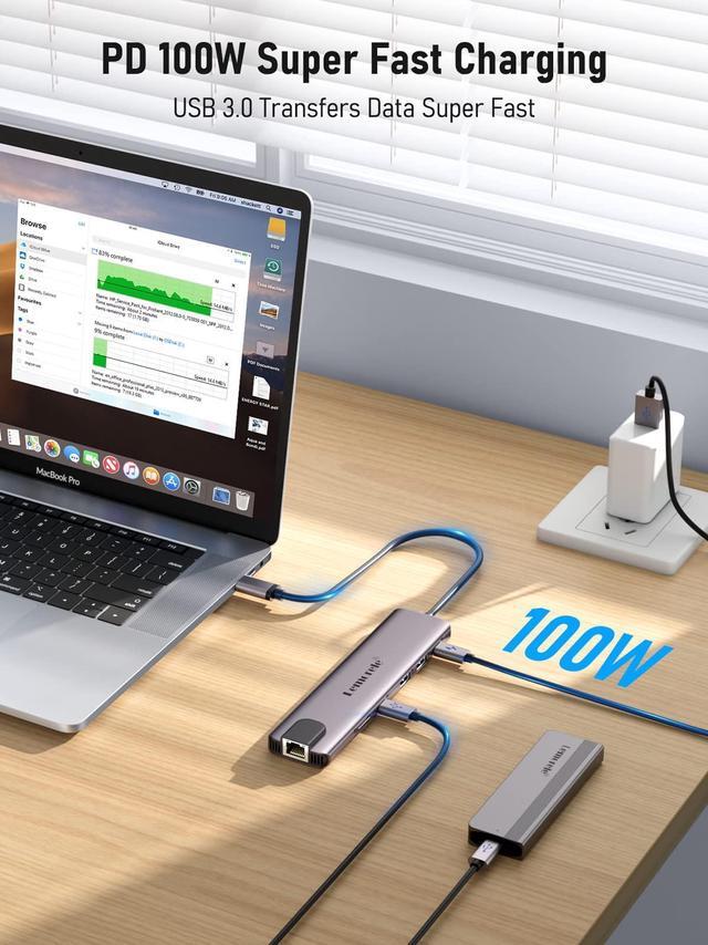 Alt view image 5 of 5 - Lemorele 11 in 1 USB C Laptop Docking Station Dual Monitor Hub Adapter w/ 2 HDMI 4K, 100W PD, Ethernet, SD/TF, 2 USB 3.0, 2 USB 2.0, USB C 3.0 Data, for Dell HP Lenovo Surface Typc C Laptop