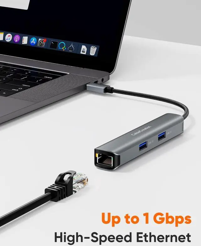 Alt view image 4 of 5 - USB C Hub Multiport Adapter, CableCreation 5-in-1 USB C Adapter Aluminum Shell with 4K HDMI, 1Gbps Ethernet, 3 USB 3.0 Ports for MacBook Pro/Air 2020/2019, iPad Pro 2020, Surface Go, XPS