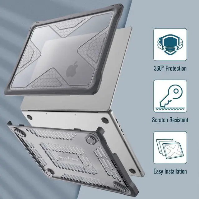Alt view image 3 of 5 - Fintie Case for MacBook Pro 14 Inch A2992 A2918 A2779 A2442 (2023 2022 2021 Release) - Heavy Duty Rugged Hard Shell Case Cover with TPU Bumper for MacBook Pro 14" M3/M2/M1 Pro/Max Chip, Gray