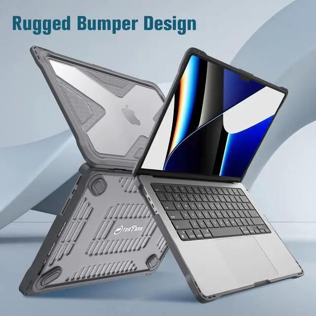 Alt view image 4 of 5 - Fintie Case for MacBook Pro 14 Inch A2992 A2918 A2779 A2442 (2023 2022 2021 Release) - Heavy Duty Rugged Hard Shell Case Cover with TPU Bumper for MacBook Pro 14" M3/M2/M1 Pro/Max Chip, Gray