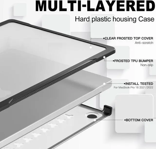 Alt view image 4 of 5 - Batianda Ultimate Protection Case for New M3 MacBook Pro 16 inch Model A2780 (M2 M1 Pro/Max Chip) 2023 2021 Release Carbon Fiber Edges Shockproof with Keyboard Cover and Screen Protector,Translucent