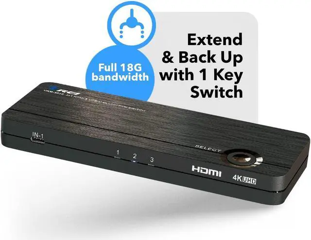 Alt view image 3 of 5 - OREI 3 Port KVM Switch 4K@60Hz, 1 USB-C DP Input, 2 HDMI Inputs & 4 USB 2.0 Ports to Connect Flash Drives, Printers and Keyboard-Mouse (UKM-301C)