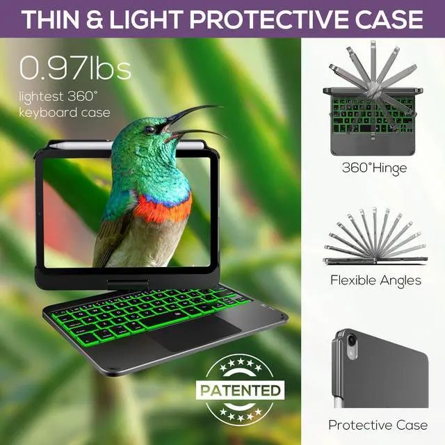 Alt view image 5 of 5 - typecase Keyboard Case for iPad Mini 6 - Trackpad - Wireless Case with Keyboard for iPad Mini 6th Generation 8.3" 2021-10 Colors Backlit Keyboard Cover - Dark Gray