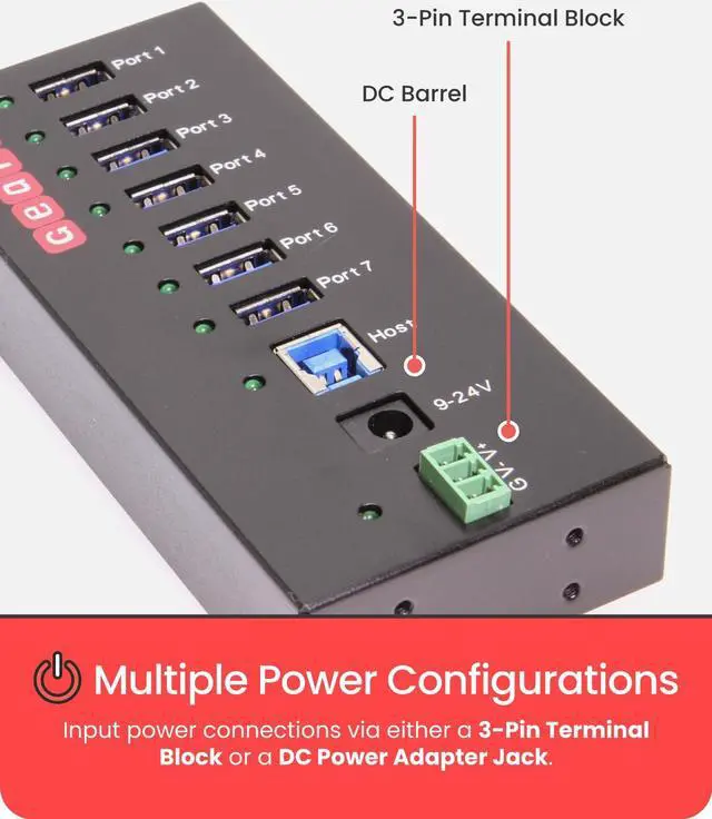 Alt view image 3 of 5 - USB 3.0 7 Port Industrial Metal Hub w/15KV ESD Protection & Mounting