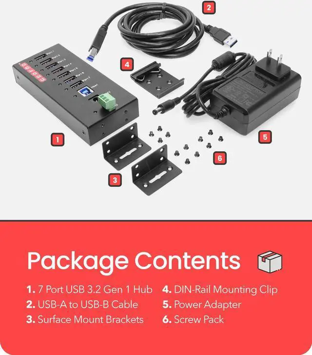 Alt view image 5 of 5 - USB 3.0 7 Port Industrial Metal Hub w/15KV ESD Protection & Mounting