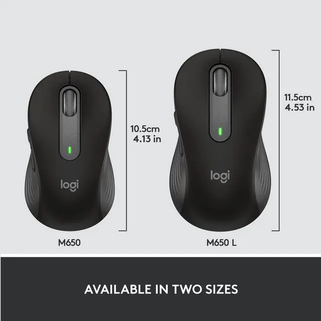 Alt view image 3 of 5 - Logitech Signature M650 L Full Size Wireless Mouse - For Large Sized Hands, 2-Year Battery, Silent Clicks, Customizable Side Buttons, Bluetooth, for PC/Mac/Multi-Device/Chromebook - Black