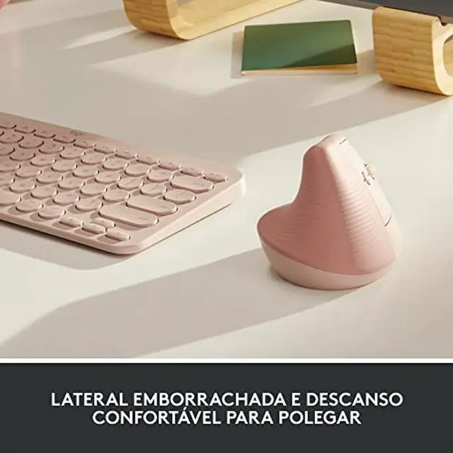 Alt view image 2 of 5 - Logitech Lift Vertical Ergonomic Mouse, Wireless, Bluetooth or Logi Bolt USB receiver, Quiet clicks, 4 buttons, compatible with Windows/macOS/iPadOS, Laptop, PC - Rose