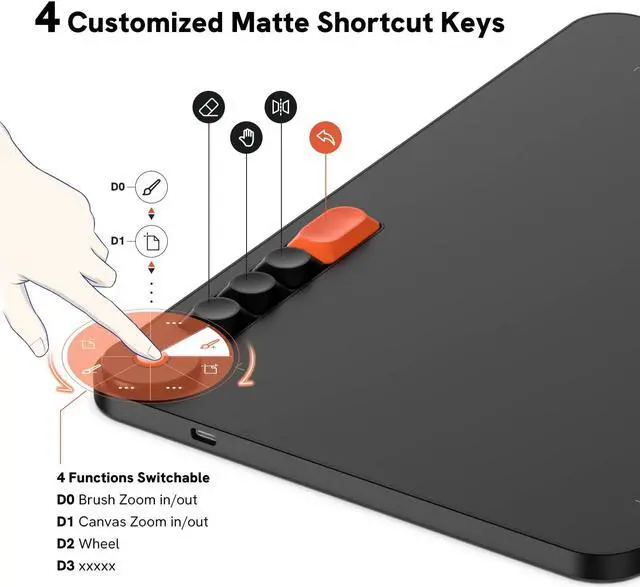 Alt view image 2 of 5 - Graphics Drawing Tablet VEIKK Voila L Drawing Pad 10X6 inch,with 4 Customized Keyboard Hot Keys,8192 Levels Battery-Free Stylus Pen,Compatible with PC/Android/Mac/Windows/Linux/Chrome
