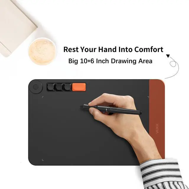 Alt view image 3 of 5 - Graphics Drawing Tablet VEIKK Voila L Drawing Pad 10X6 inch,with 4 Customized Keyboard Hot Keys,8192 Levels Battery-Free Stylus Pen,Compatible with PC/Android/Mac/Windows/Linux/Chrome