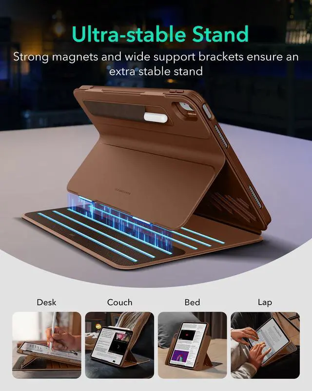 Alt view image 4 of 5 - ESR for iPad Air 11 Inch Case M2(2024), iPad Air 6th/5th/4th Gen Case (2024/2022/2020), Removable Magnetic Cover, Adjustable Portrait/Landscape Stand with Raised Screen View, 9 Standing Angles, Brown