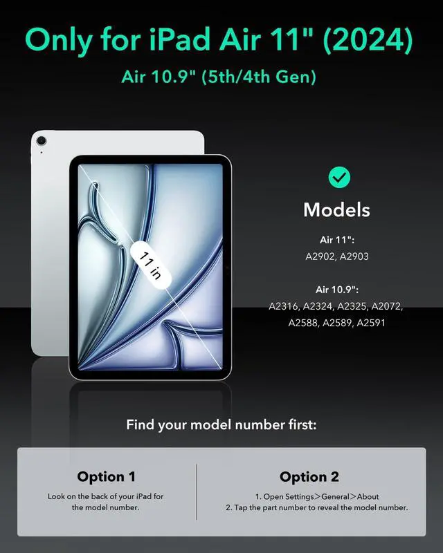 Alt view image 2 of 5 - ESR for iPad Air 11 Inch Case M2(2024), iPad Air 6th/5th/4th Gen Case (2024/2022/2020), Removable Magnetic Cover, Adjustable Portrait/Landscape Stand with Raised Screen View, 9 Standing Angles, Blue