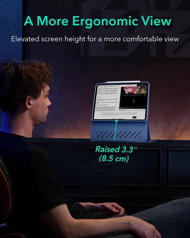 Alt view image 5 of 5 - ESR for iPad Air 11 Inch Case M2(2024), iPad Air 6th/5th/4th Gen Case (2024/2022/2020), Removable Magnetic Cover, Adjustable Portrait/Landscape Stand with Raised Screen View, 9 Standing Angles, Blue