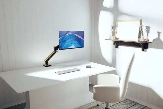 Alt view image 3 of 5 - Gold Single Monitor Arm Mount - CTA Gold Monitor Mount for 23" to 35" Monitors - w/Dual USB 3.0 Hub Ports & Arm Clamp for Desks - Gold Color - (ADD-GSMAG)