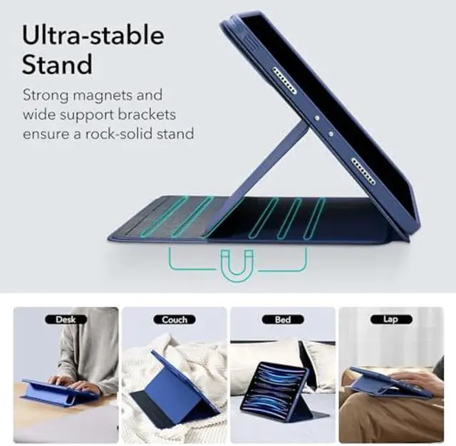 Alt view image 4 of 5 - ESR for iPad Pro 11 Inch Case (2022/2021 / 2020/2018, 1st, 2nd, 3rd & 4th Gen), Removable Magnetic Cover, Adjustable Portrait/Landscape Stand with Raised Display View, 9 Standing Angles, Blue