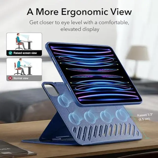Alt view image 5 of 5 - ESR for iPad Pro 11 Inch Case (2022/2021 / 2020/2018, 1st, 2nd, 3rd & 4th Gen), Removable Magnetic Cover, Adjustable Portrait/Landscape Stand with Raised Display View, 9 Standing Angles, Blue
