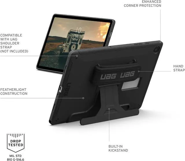 Alt view image 3 of 5 - UAG Designed for Samsung Galaxy Tab A9 Plus Case 11" SM-X216B Scout w/Handstrap & Kickstand Black, Rugged Military Dropproof Protective Cover by URBAN ARMOR GEAR
