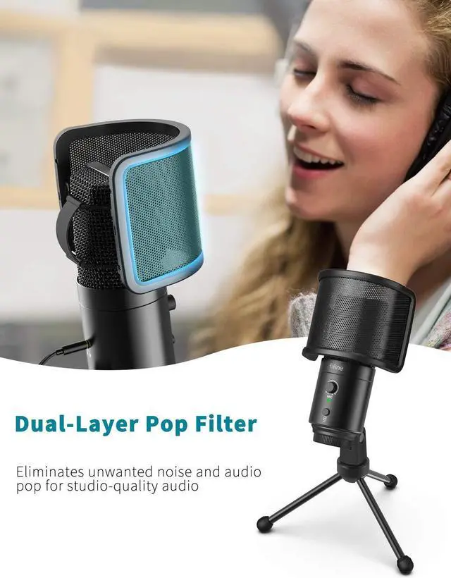 Alt view image 3 of 5 - FIFINE USB Desktop PC Microphone with Pop Filter for Computer and Mac, Studio Condenser Mic with Gain Control Mute Button Headphone Jack for Gaming Streaming Recording YouTube, Extra USB-C Plug -K683A