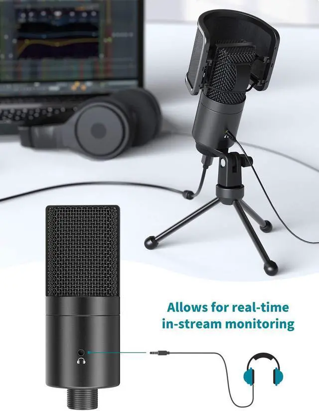 Alt view image 5 of 5 - FIFINE USB Desktop PC Microphone with Pop Filter for Computer and Mac, Studio Condenser Mic with Gain Control Mute Button Headphone Jack for Gaming Streaming Recording YouTube, Extra USB-C Plug -K683A