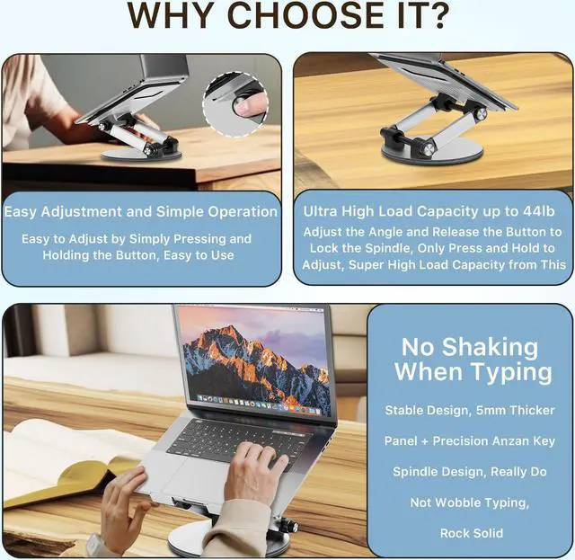 Alt view image 5 of 5 - MYBAT PRO Laptop Stand for Desk, Adjustable Computer Stand with 360deg Rotating Base, Ergonomic Laptop Riser for Collaborative Work, Foldable Laptop Stand, fits for All 10-17.3" Laptops