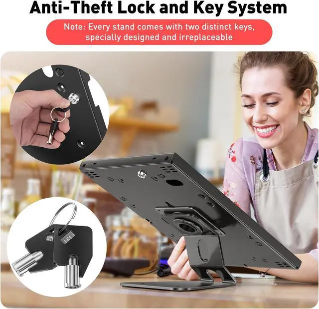 Alt view image 4 of 5 - AboveTEK Anti-Theft Tablet Stand - iPad Locking & Security Stand, Countertop & Wall Mount POS Stand, 360deg Swivel Kiosk Stand for iPad/iPad Air/iPad Pro - Ideal for Retail Business (Black)