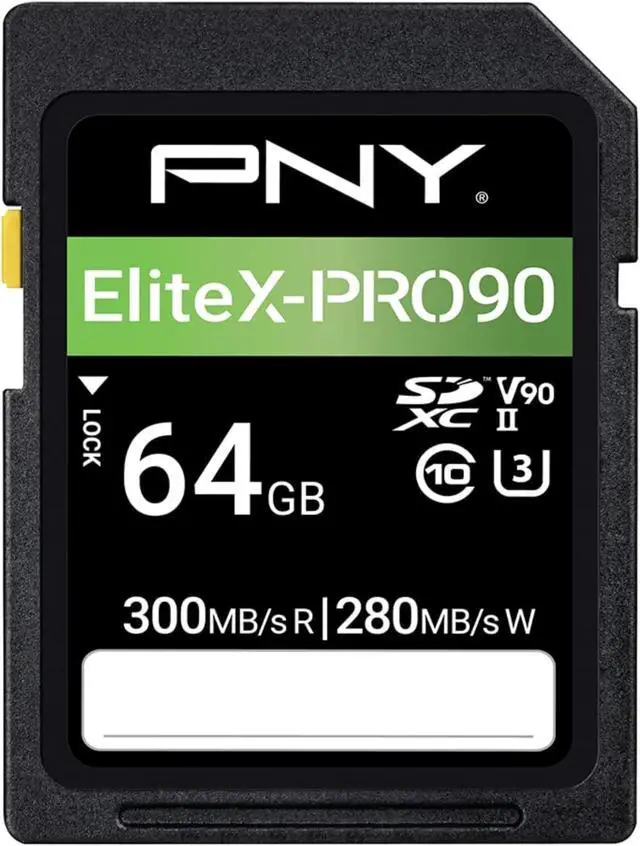 Main image of PNY 64GB EliteX-PRO90 UHS-II SDXC Memory Card - R300MB/s W280MB/s, U3, V90, 8K UHD, Full HD, UHS-II for Professional Photographers & Content Creators, DSLR, Mirrorless Cameras, Advanced Video Cameras