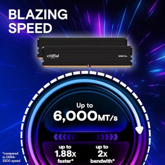 Alt view image 2 of 5 - Crucial Pro RAM 32GB Kit (2x16GB) DDR5 6000MHz (or 5600MHz or 5200MHz or 4800MHz) Desktop Memory CP2K16G60C48U5