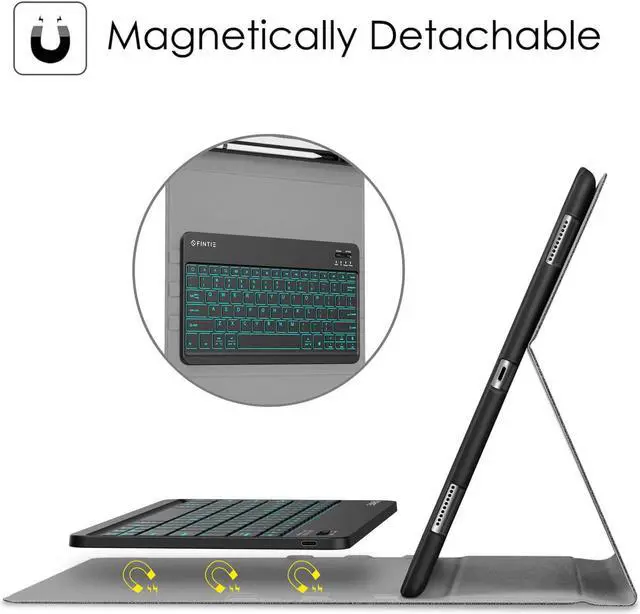 Alt view image 3 of 5 - Fintie Keyboard Case - 2017/2015 iPad Pro 12.9 inch (Old Model) 1st & 2nd Gen Case, Soft TPU Protective Cover, [7 Color Backlit] Magnetically Detachable Wireless Bluetooth Keyboard, Gray