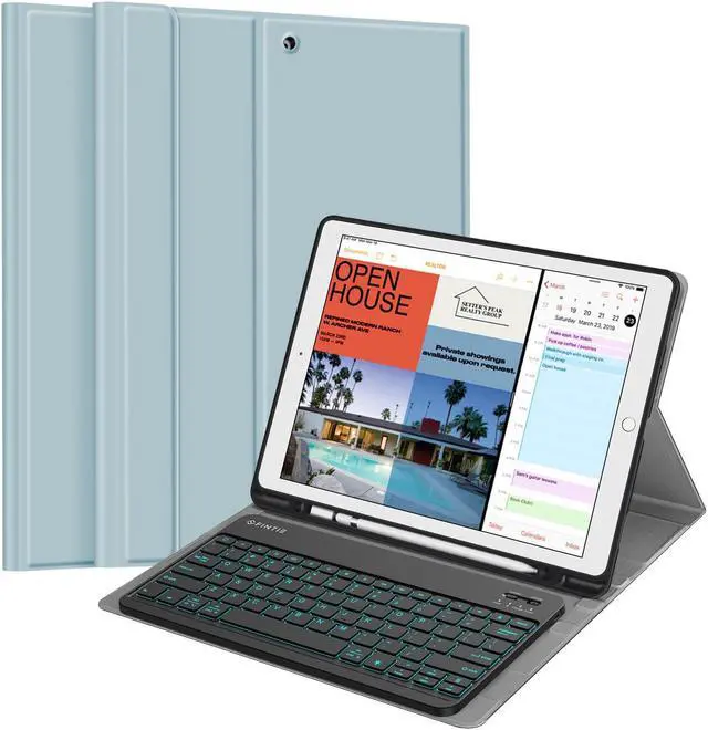 Main image of FINTIE Keyboard Case - 2017/2015 iPad Pro 12.9 inch (Old Model) 1st & 2nd Gen Case, Soft TPU Protective Cover, [7 Color Backlit] Magnetically Detachable Wireless Bluetooth Keyboard, Ice Blue