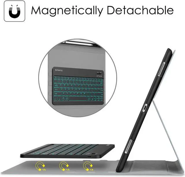 Alt view image 3 of 5 - FINTIE Keyboard Case - 2017/2015 iPad Pro 12.9 inch (Old Model) 1st & 2nd Gen Case, Soft TPU Protective Cover, [7 Color Backlit] Magnetically Detachable Wireless Bluetooth Keyboard, Ice Blue