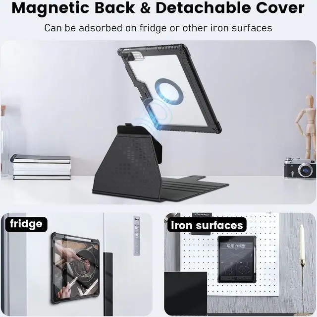 Alt view image 2 of 5 - Nillkin iPad Air 13 inch Case(M2, 2024), iPad Pro 12.9 Case2022/2021(6th/5th Gen), Detachable Cover and Magnetic Back for Friger & Desk, Multiple Angle Shockproof Rugged Case with Camera Cover, Black
