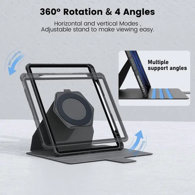 Alt view image 3 of 5 - Nillkin iPad Air 13 inch Case(M2, 2024), iPad Pro 12.9 Case2022/2021(6th/5th Gen), Detachable Cover and Magnetic Back for Friger & Desk, Multiple Angle Shockproof Rugged Case with Camera Cover, Black
