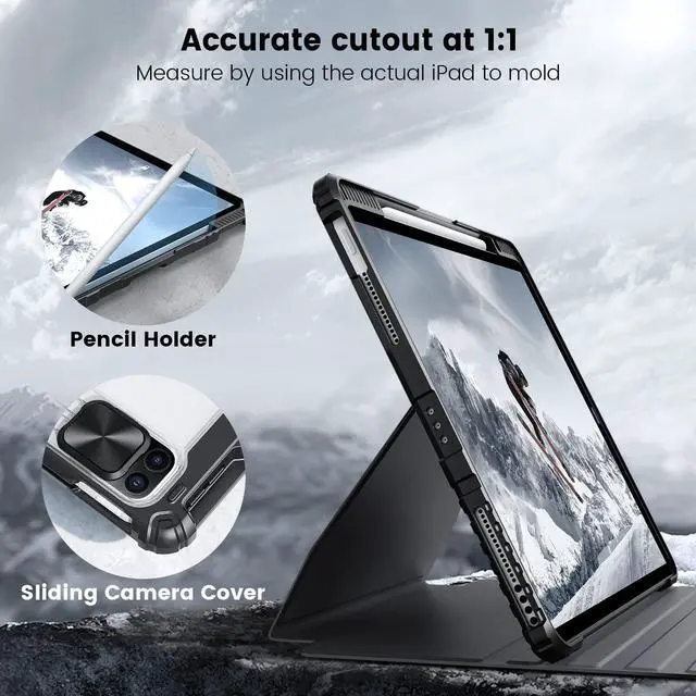 Alt view image 5 of 5 - Nillkin iPad Air 13 inch Case(M2, 2024), iPad Pro 12.9 Case2022/2021(6th/5th Gen), Detachable Cover and Magnetic Back for Friger & Desk, Multiple Angle Shockproof Rugged Case with Camera Cover, Black