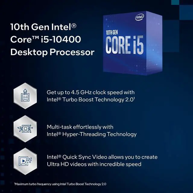 Alt view image 3 of 5 - Intel Core i5-10400 Desktop Processor 6 Cores up to 4.3 GHz LGA1200 (Intel 400 Series Chipset) 65W, Model Number: BX8070110400