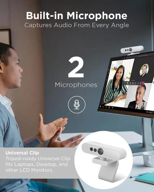 Alt view image 3 of 5 - Lenovo HD 1080p Webcam (510 FHD) - Monitor Camera with 4X Digital Zoom, 95deg Wide Angle, 360deg Rotation Pan & Tilt - Desktop Cam with Dual Microphones & Windows Hello for Livestreaming & Conferences