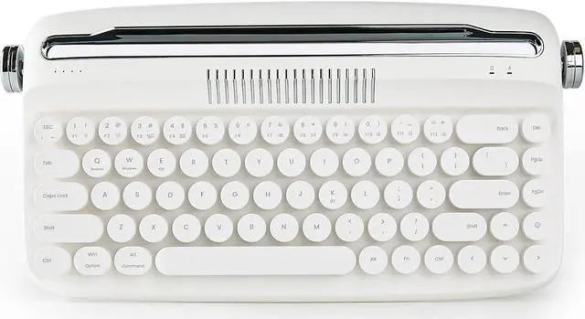 Main image of YUNZII Upgraded Wireless Keyboard, Retro Keyboard Typewriter Style with Integrated Stand, USB-C/Bluetooth Keyboard with Cute Round Keycaps for Multi Device for Win/Mac (B307, Snow White)