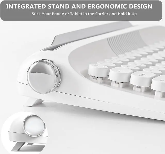 Alt view image 5 of 5 - YUNZII Upgraded Wireless Keyboard, Retro Keyboard Typewriter Style with Integrated Stand, USB-C/Bluetooth Keyboard with Cute Round Keycaps for Multi Device for Win/Mac (B307, Snow White)