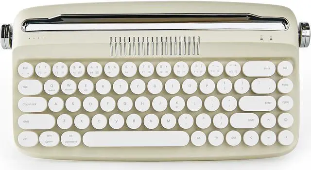 Main image of YUNZII Upgraded Wireless Keyboard, Retro Keyboard Typewriter Style with Integrated Stand, USB-C/Bluetooth Keyboard with Cute Round Keycaps for Multi Device for Win/Mac (B307, Sand Beige)