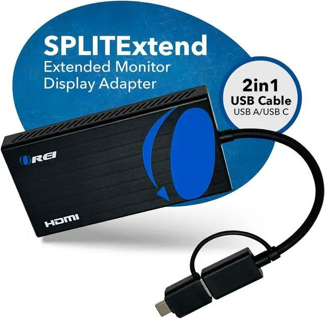 Alt view image 5 of 5 - OREI SplitExtend HDMI Splitter Extended Display for Dual Monitor - Multi-Monitor Display 3 Separate Screens - USB A & USB-C Adapter to HDMI 2.0, 4K@30Hz Output 1, 1080p Output 2 for Windows, Mac OS G