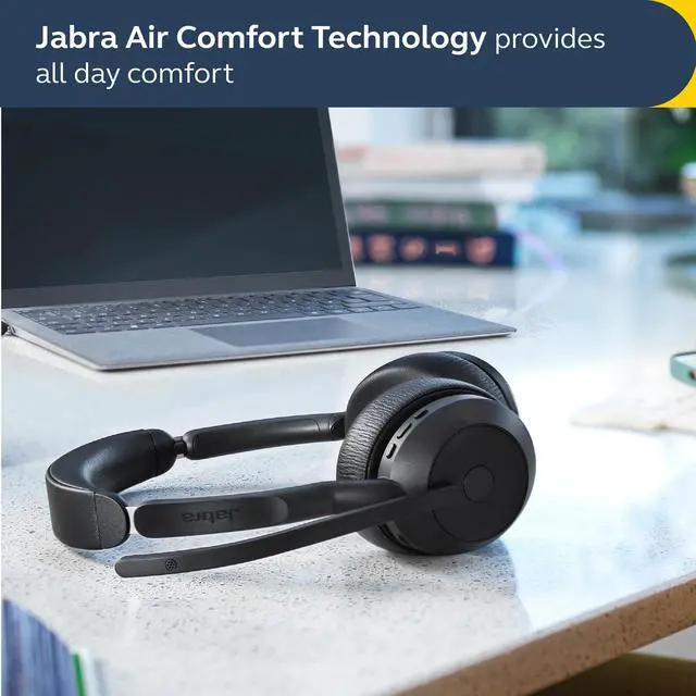 Alt view image 2 of 5 - Jabra Evolve2 55 Stereo Wireless Headset - Features AirComfort Technology, Noise-Cancelling Mics & Active Noise Cancellation - Works with UC Platforms such as Zoom & Google Meet - Black