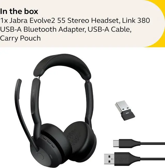 Alt view image 5 of 5 - Jabra Evolve2 55 Stereo Wireless Headset - Features AirComfort Technology, Noise-Cancelling Mics & Active Noise Cancellation - Works with UC Platforms such as Zoom & Google Meet - Black