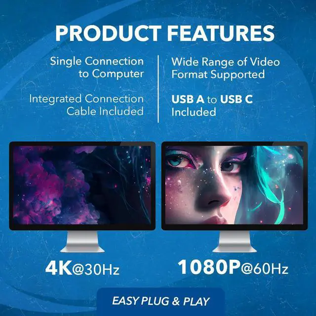 Alt view image 3 of 5 - OREI SplitExtend HDMI Splitter Extended Display for Dual Monitor - Multi-Monitor Display 3 Separate Screens - USB A & USB-C Adapter to HDMI 2.0, 4K@30Hz Output 1, 1080p Output 2 for Windows, Mac OS G