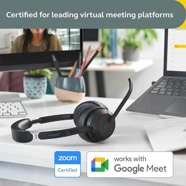 Alt view image 4 of 5 - Jabra Evolve2 55 Stereo Wireless Headset - Features AirComfort Technology, Noise-Cancelling Mics & Active Noise Cancellation - Works with UC Platforms such as Zoom & Google Meet - Black