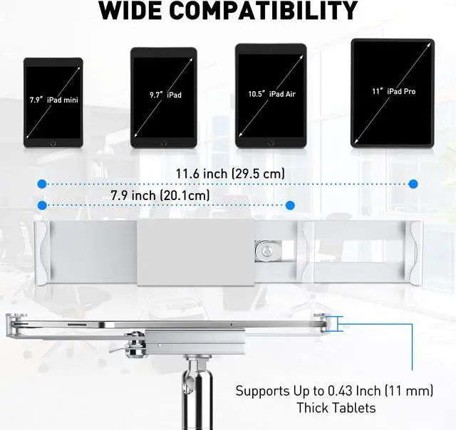 Alt view image 3 of 5 - AboveTEK Anti Theft Locking Tablet Stand Holder - 360/320 POS Swivel - Lockable Tablet Security Stand Lock, Desktop Table Clamp Mount Fits 7 to 11 Inch iPad Fire Microsoft Galaxy Tab Google (Silver)