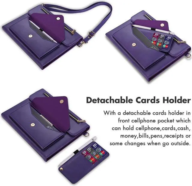 Alt view image 5 of 5 - Dteck Business Case for iPad Pro 11 Inch 4th/3rd/2nd/1st Gen,iPad Air 11 Inch Case,iPad Air 4th/5th Gen Case,PU Leather Flip Stand Cover Pencil Holder Zipper Pocket Bag Strap Protective Case,Purple