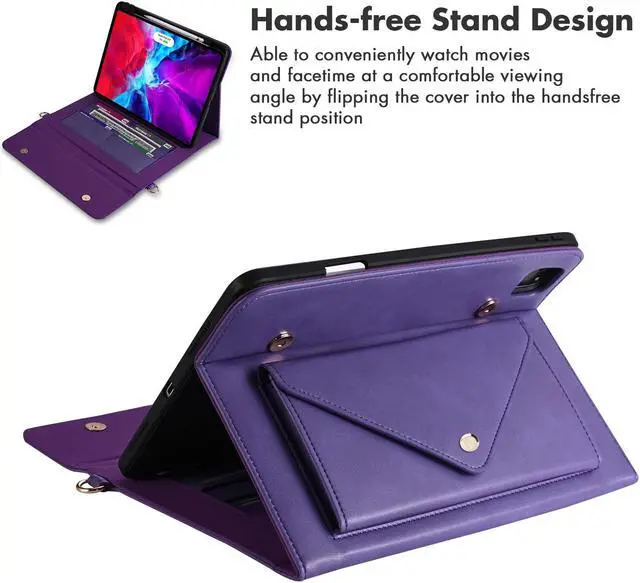 Alt view image 4 of 5 - Dteck Business Case for iPad Pro 11 Inch 4th/3rd/2nd/1st Gen,iPad Air 11 Inch Case,iPad Air 4th/5th Gen Case,PU Leather Flip Stand Cover Pencil Holder Zipper Pocket Bag Strap Protective Case,Purple